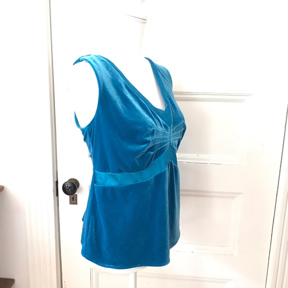 George Turquoise Blue Stretch Velvet Cami Top - Picture 3 of 11